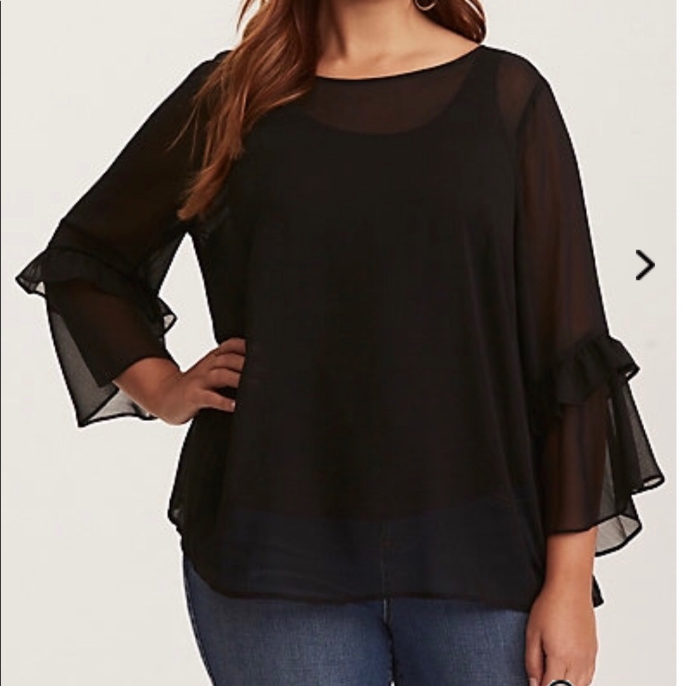 Chiffon Ruffle Sleeve Strappy Back Blouse